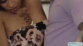 Chesty transvestite lets her fiancee breakfast her booty