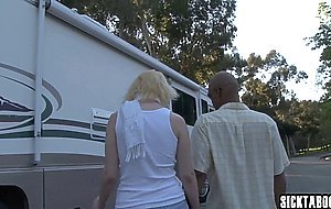 Big ass blonde MILF Alice Frost deepthroated by a perverted black stepdad