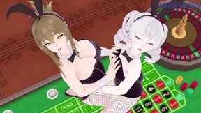 Chitose Kisaragi and Nine in intense anime lesbo play at a casino