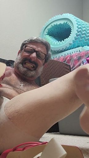 Fucking Girlfriend's Shoes in Nylons and Red Heels Cum on My Feet   Clip 1