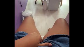 Latina student flashes her wet pussy and large labia in public