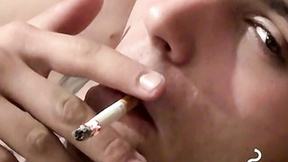 Charming twinks stroking his skinny shaft while smoking