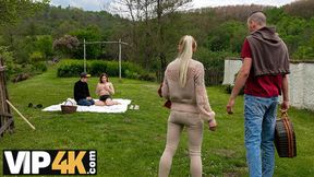 Cuckold watches as his hunter girlfriend gets pounded in the forest