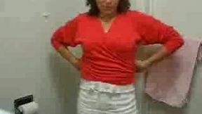 32 years old naughty brunette wife gets naked in bathroom