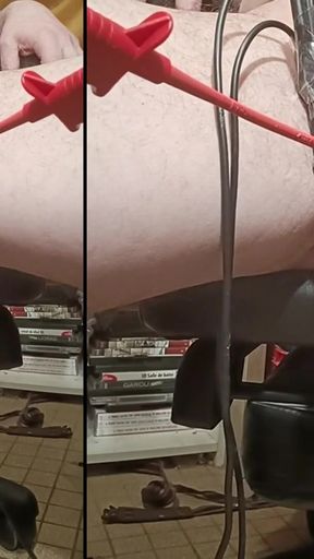 Spectacular moment from "Three-phase electro e-stim in PA + anal + cock base with precum and ejac PART. 1"