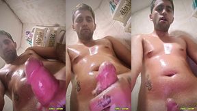 jerking off with oil in the shower self ruined orgasm multiple times and overstimulation of my glans that makes me squirt all over myself ???