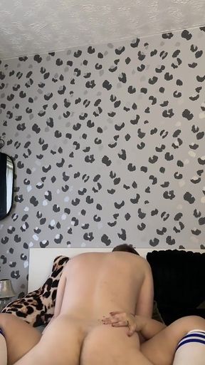 Sissy Cuck Husband in Fishnets Fucking Wife While She Verbally Humiliates Him
