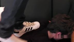 Hot straight teen master worshipped by his fag slave