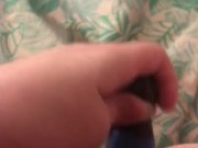 FTM fucks himself deep with blue dildo while his t cock bounces