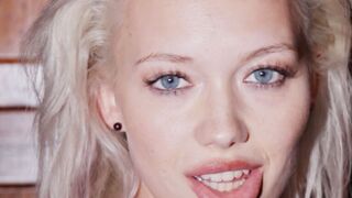 Teenage Blond bombshell flaunts her perfect body & sensual curves in sexy lingerie