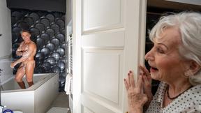 ”70yo old woman joined to bath with her muscled toyboy”