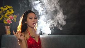 "Venicia in Red Tassels Sensual Smoking "