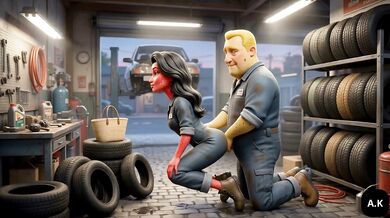 Mechanic Girlfriend Grips His Lover Tight and Plows the Shop Pussy