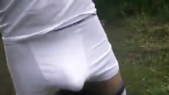 Twink amateur jerks off outdoors in public