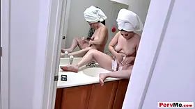 My busty stepmothers shaved MILF pussy