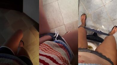 pee desperation in cotton mini shorts POV