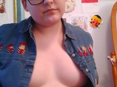Busty curly brunette with big boobs fucks on couch