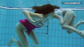 Hotly dressed teens in the pool