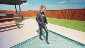 Harley Girl Kate Gets Wet in Leggings, Boots and Jacket