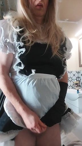 Naughty Sissy-maid Cums on Duty