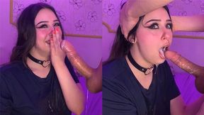 Young slut gags on cock and swallows a faceful of cum