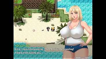 The Castaway Married Gal's Netorare Story [ NTR hentai game PornPlay] Ep.4 hot blonde got stuck in a hole on the beach