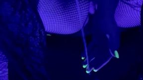 condom footjob handjob in fishnets