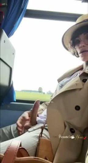 ts masturbates in bus and cums