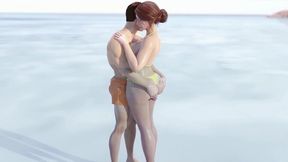 Busty step aunt MILF rubs her perfect ass on a public beach