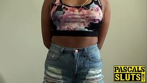 Trashy ebony girl Chanel strips and plays with sex toy