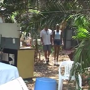 Black cock sucking pussy fucking in the garden