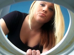 Blonde glory hole bj bitch facialized and she loves it