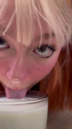 Puppygirl Peach licks up her milkies