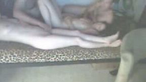 Foursome on the couch with two chubby Turkish sluts