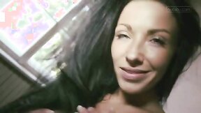 To reach strong orgasm this kinky brunette Tea Jul plays both with tits and beaver