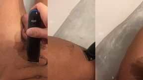 playing in the bathtub with my big cock while i shave