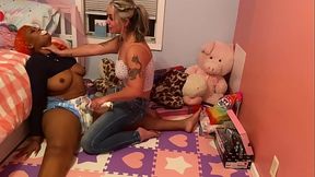 Misty makes Shanice pee her pants and diapers her