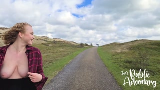 Risky public outdoor flashing &amp; fucking my dildo on the beach