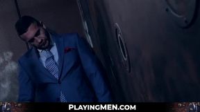 PlayingMen.com - Classy hunk sucks a gloryhole cock before being hammered with intens