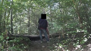 Outdoor in chains getting caught handjob