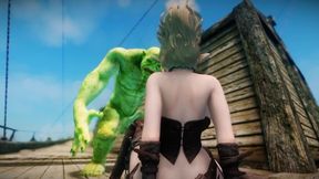 Big Breasts Elf Oak Defeat by Ugly Cosplay Orc Seeding Sex 3D Hentai NSFW Part 1