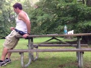 Masturbating in the public park next to the busy road.