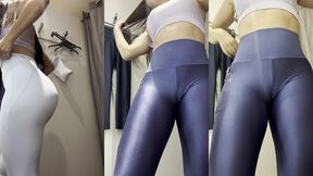 experimentando calcas de academia no provador do shopping e mostrando a bucetinha !