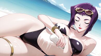 Sunbathing Turns Into Beach Sex. Hentai Cosplay