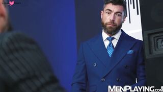 Suited muscle hunks Justin Jett and OnlyMatt breed after rimming