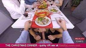 VR Christmas BJ from busty blonde under the table