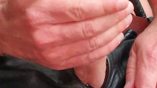 Master ramon jerks off in his hot leather pants after his slave has been