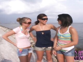3 Chicks Play Exposed on a Public Beach