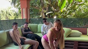 Oh she loves to gets her hole shared by these 3 big dicked guys