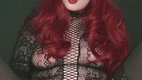 Gothic red hair having fun with the dildo